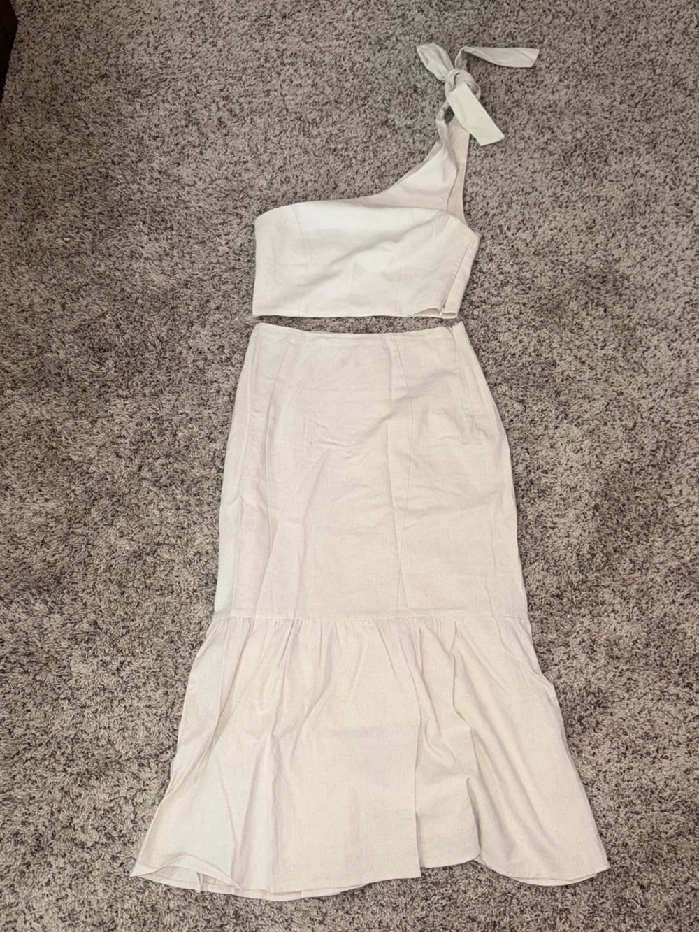 Meshki Cream One-Shoulder Two-Piece Set